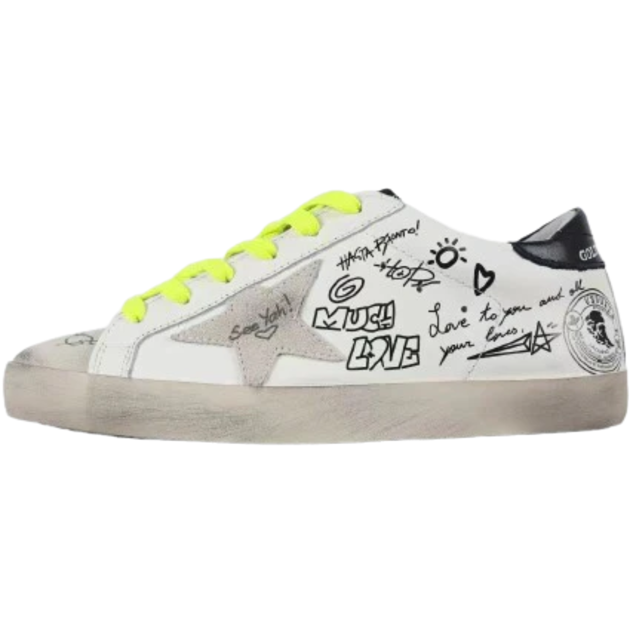 GG 'Super-Star Graffiti Suede Silver Star Black Heel Tab'