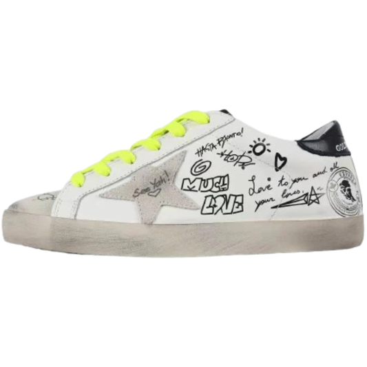 GG 'Super-Star Graffiti Suede Silver Star Black Heel Tab'