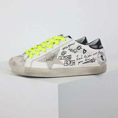 GG 'Super-Star Graffiti Suede Silver Star Black Heel Tab'