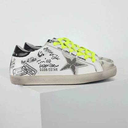 GG 'Super-Star Graffiti Suede Silver Star Black Heel Tab'