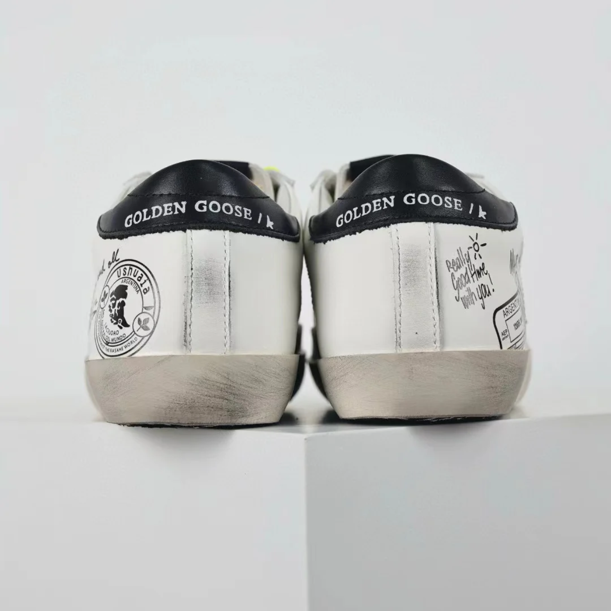 GG 'Super-Star Graffiti Suede Silver Star Black Heel Tab'