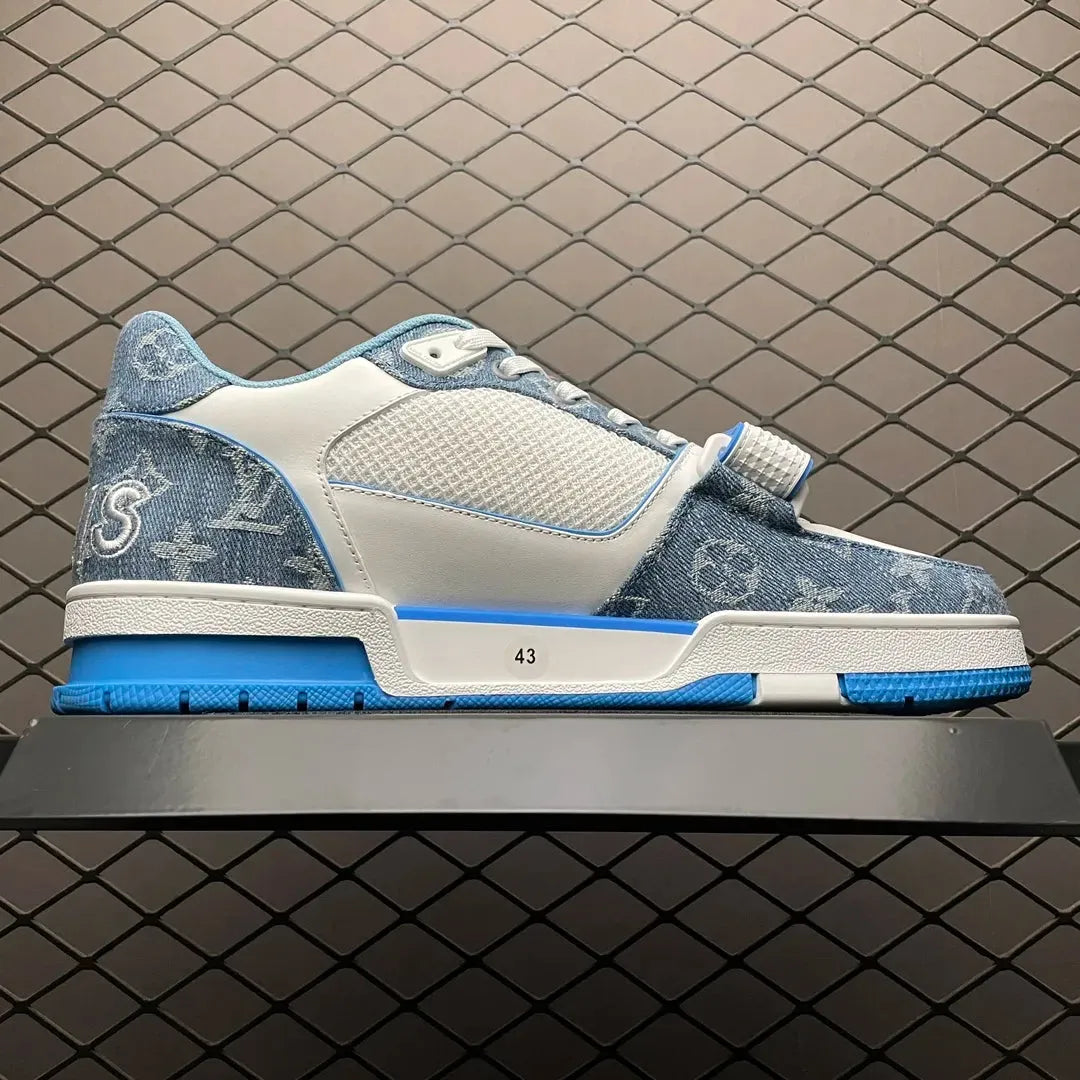 LV Trainer Velcro Strap 'Light Blue Monogram Denim'